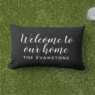 Coussin D'extérieur Bienvenue chez nous en écriture noire