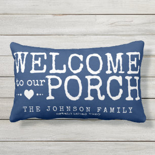 Coussin D'extérieur Bienvenue dans notre famille Porch Custom   Bleu e
