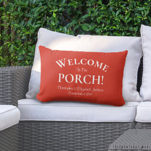 Coussin D'extérieur Bienvenue dans Porch Custom Family Rouge tendance