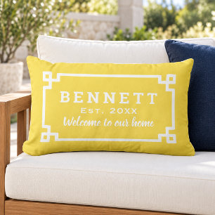 Coussin D'extérieur Bienvenue Monogramme Clé Grecque Jaune