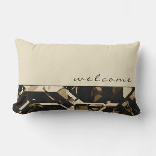 Coussin D'extérieur Bienvenue   Motif de bloc couleur noir et beige