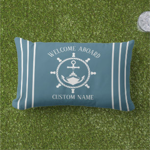 Coussin D'extérieur Bienvenue nautique capitaine Bateau Ancre Bleu Mar