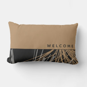 Coussin D'extérieur Bienvenue    Rubans Abstraits Noir & Tan