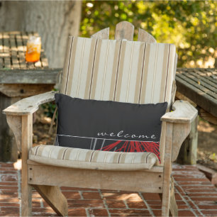 Coussin D'extérieur Bienvenue    Rubans Abstraits noirs blancs et roug
