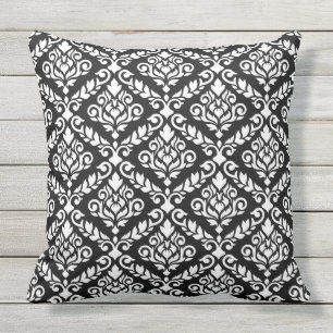Coussin D'extérieur Blanc de motif de damassé de Prima sur le noir