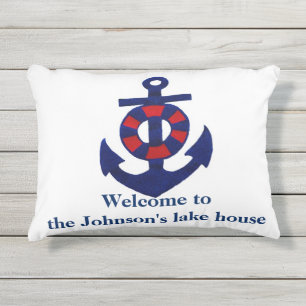 Coussin D'extérieur Bleu blanc rouge personnalisé d'Ancre de Chambre