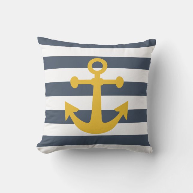 Coussin D'extérieur Bleu de la marine marine Bleu rayures de moutarde  (Recto)