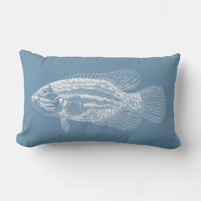 Coussin D'extérieur Bleu d'illustration de poissons et blanc moyens (Recto)