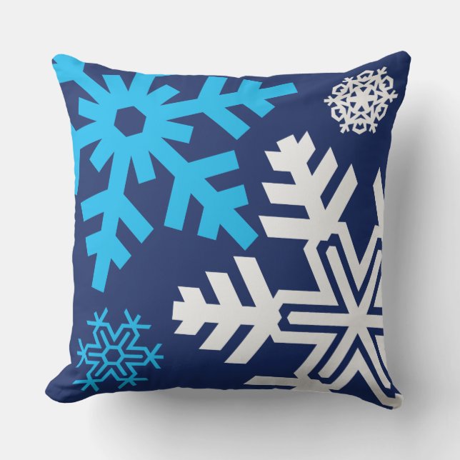 Coussin D'extérieur Bleu et blanc Snowflakes composition drôle (Recto)