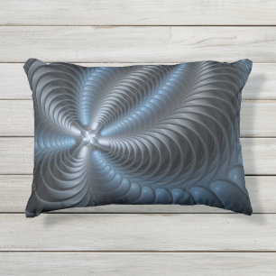 Coussin D'extérieur Bleu Gris Plastique Art Fractal Abstrait Moderne 3