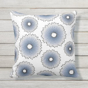 Coussin D'extérieur Bleu moderne et blanc de motif de fleur de