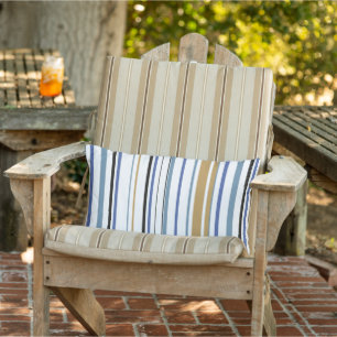 Coussin D'extérieur Bleu or et blanc Rayures de plage Côtière