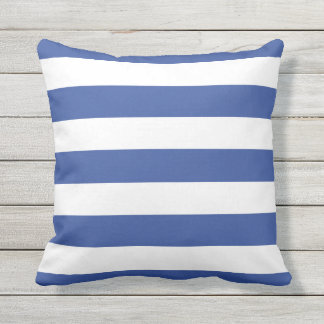 Coussin D'extérieur Bleu royal moderne et rayures blanches
