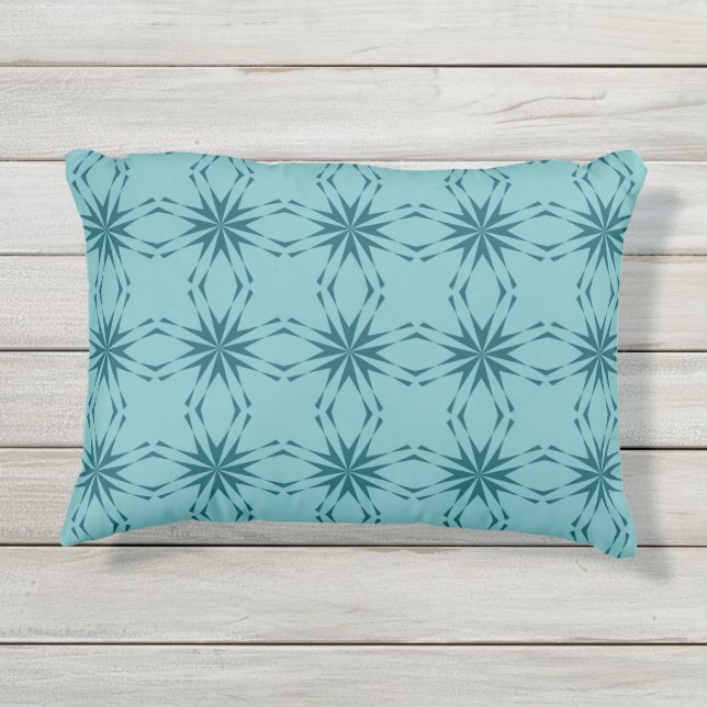 Coussin D'extérieur bleu turquoise, cool, abstraction fleur tendance (Dos)