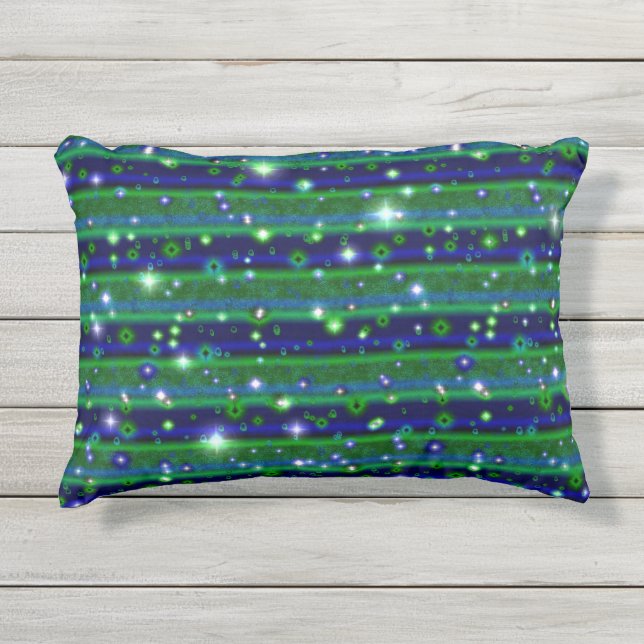 Coussin D'extérieur Bleu vert rayures avec étoiles et Raindrops (Devant)