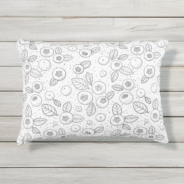 Coussin D'extérieur Bleuets en noir et blanc (Devant)