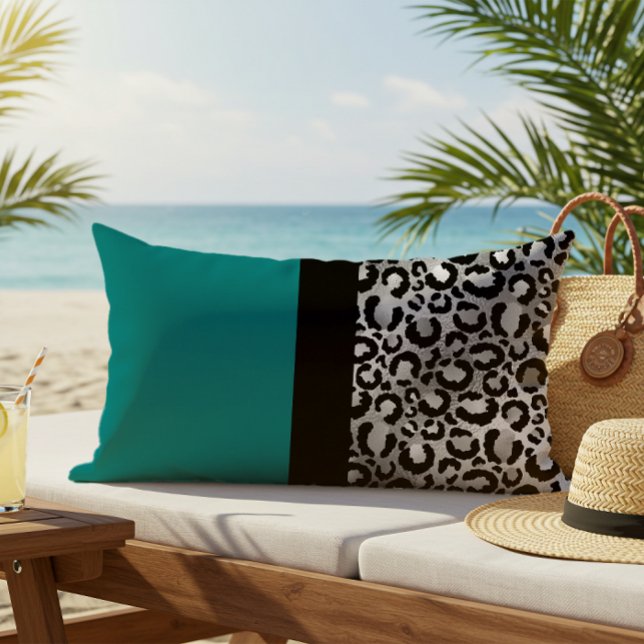 Coussin D'extérieur Bloc de couleur Empreinte de léopard Turquoise Arg (Créateur téléchargé)