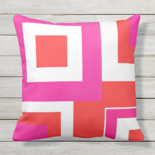 Coussin D'extérieur Bloc géométrique blanc orange de roses indien