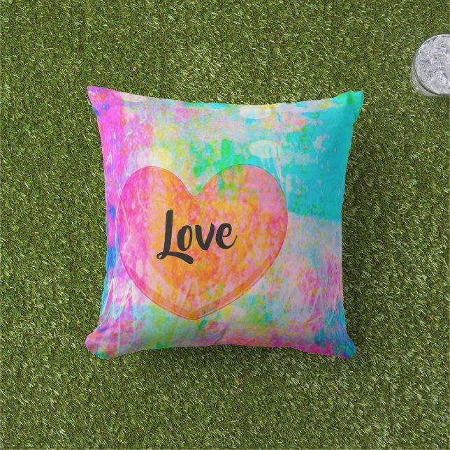 Coussin D'extérieur Boho Heart Love Collage (Herbe)