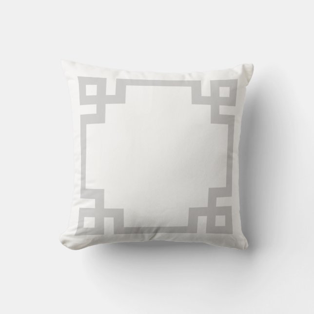 Coussin D'extérieur Bordure de clé grecque grise et blanche (Recto)