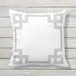 Coussin D'extérieur Bordure de clé grecque grise et blanche