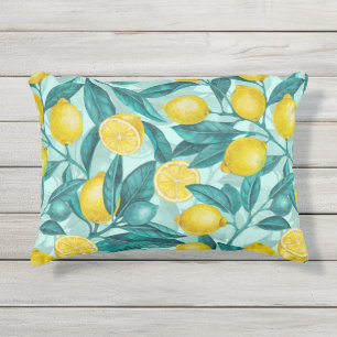 Coussin D'extérieur Branches de citron bleu et jaune