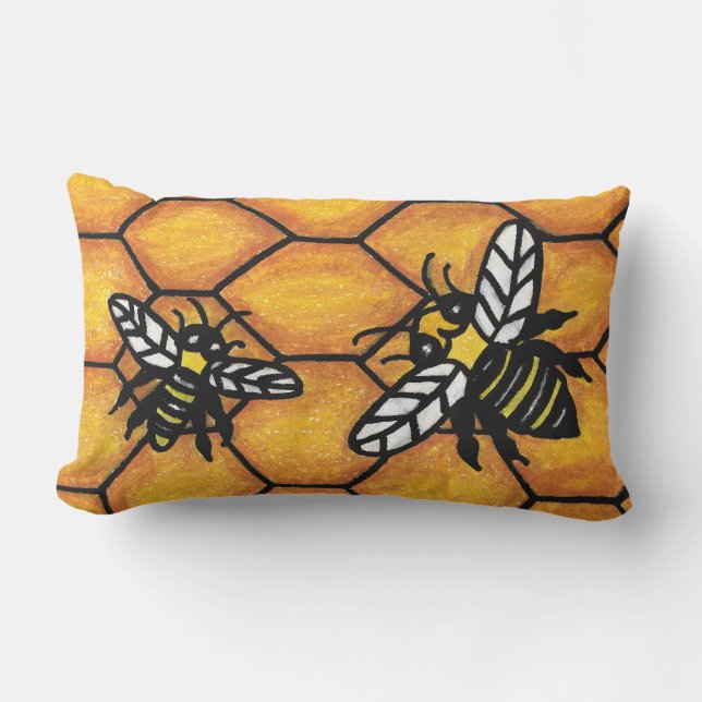 Coussin D'extérieur Bright Fun Black Yellow Buzzing Bees sur le peigne (Recto)