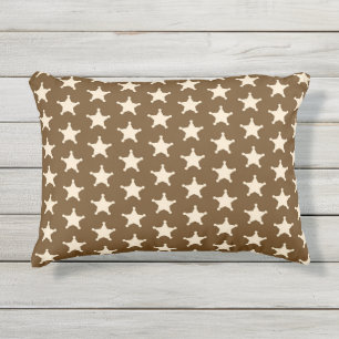 Coussin D'extérieur Brown White Sheriff Cowboy Étoiles Rustique Agric