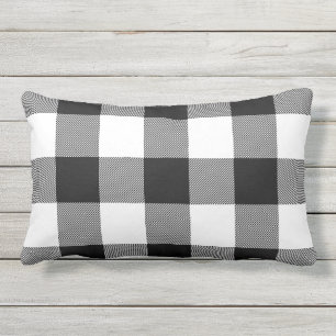 Coussin D'extérieur Buffle noir blanc Plaid Rustic Fall Outdoor