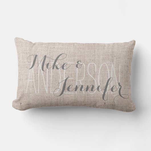 Coussin D'extérieur Burlap Personnaliser les noms des Mariages Date Ca (Recto)