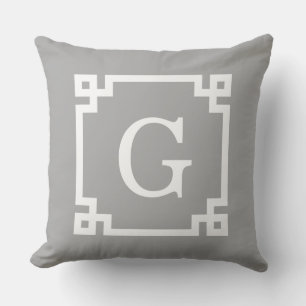 Coussin D'extérieur Cadre clé grec blanc gris foncé #2 Monogramme init