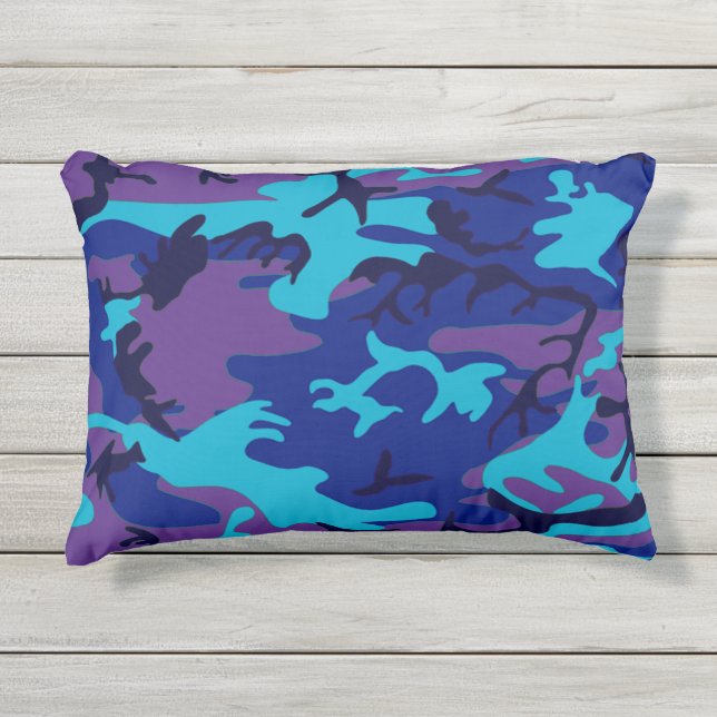 Coussin D'extérieur Camouflage bleu et violet 12x16 (Devant)