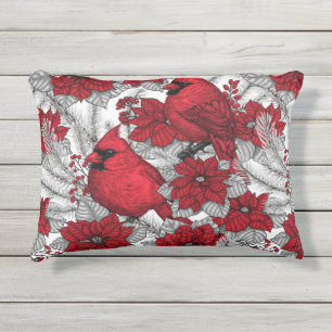Coussin D'extérieur Cardinaux et poinsettia en rouge et blanc
