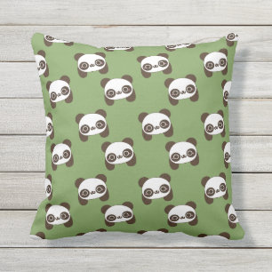 Coussin D'extérieur Carreau vert de panda de Kawaii