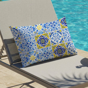 Coussin D'extérieur Carreaux de motif azulejos bleu blanc jaune