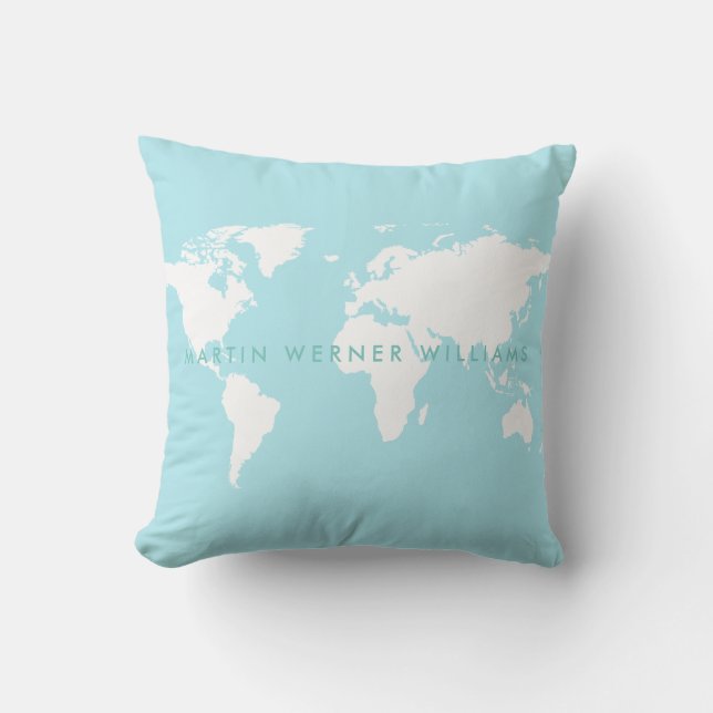 Coussin D'extérieur carte blanche du monde sur bleu clair (Recto)