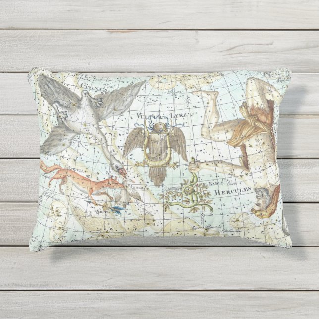 Coussin D'extérieur Carte du ciel vintage Constellation d'Hercules (Devant)