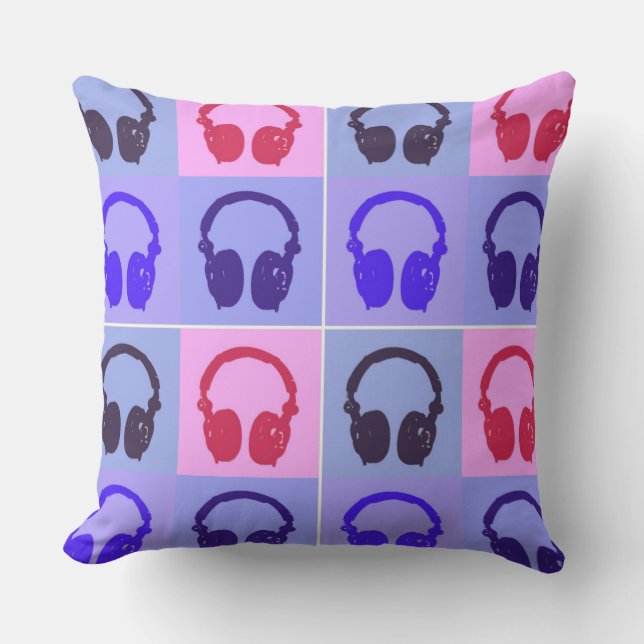 Coussin D'extérieur Casque Pop Art Head Téléphone (Recto)