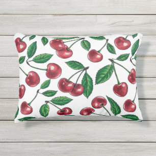 Coussin D'extérieur Cerises rouges sur blanc