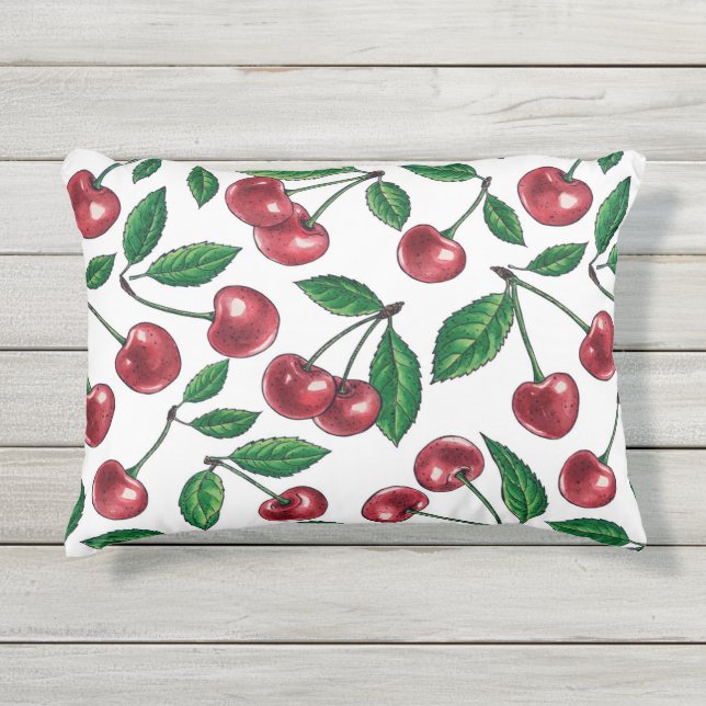 Coussin D'extérieur Cerises rouges sur blanc (Devant)
