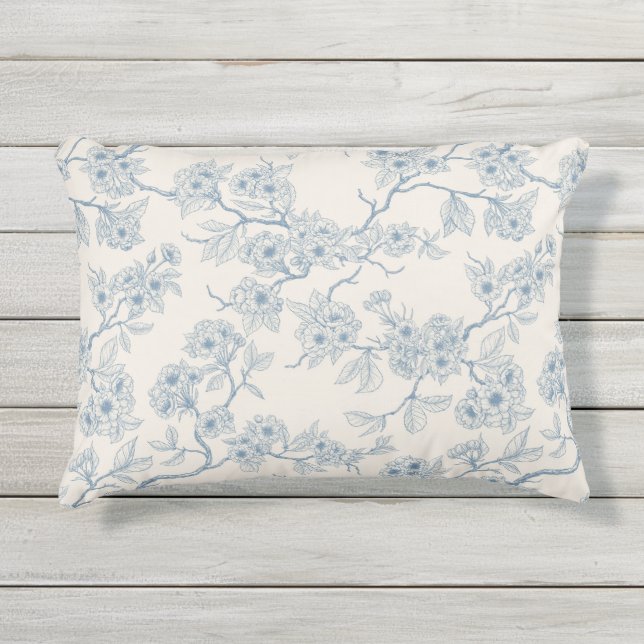 Coussin D'extérieur Chery blossom branches in blue and off white (Devant)