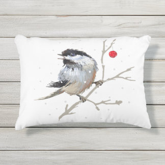 Coussin D'extérieur Chickadee de Noël neigeux
