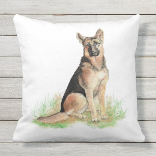 Coussin D'extérieur Chien de berger allemand à l'aquarelle Art animal