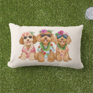Coussin D'extérieur Chiens Goldendoodle Hawaïens Lei de fleurs