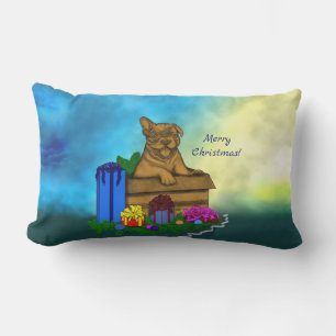 Coussin D'extérieur Chiot dans une boîte, Joyeux Noël