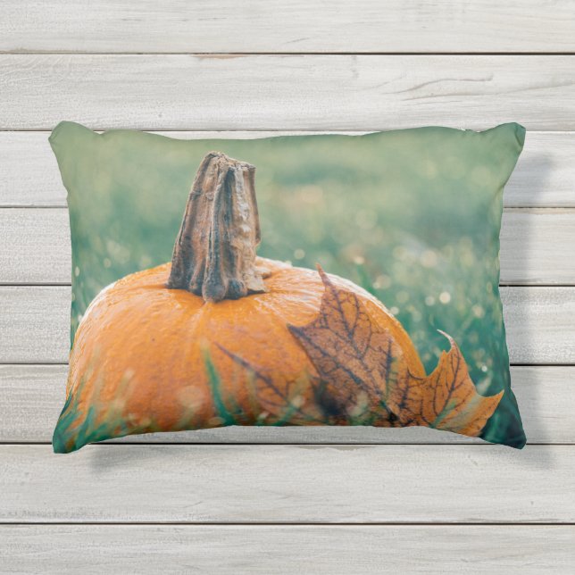 Coussin D'extérieur Citrouille sur l'herbe (Devant)