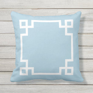 Coussin D'extérieur Clé grecque bleu ciel et blanc