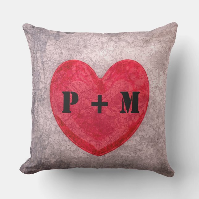 Coussin D'extérieur Coeur monogramme en pierre (Recto)