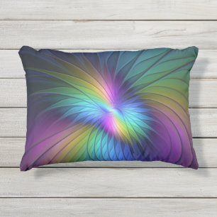 Coussin D'extérieur Coloré Avec Un Art Fractal Abstrait Moderne Bleu