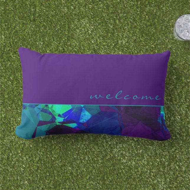 Coussin D'extérieur Conception abstraite Turquoise et bleu violet | Bi (Herbe)